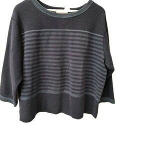 Bechamel Women Y2K 1X Striped Pullover‎ Top Navy Blue 3/4 Sleeve Casual